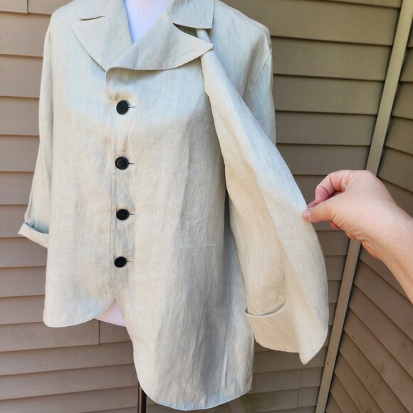 Blanque 100% Linen Button-Up Blouse Cream Asymmetric Draped Natural USA - Picture 8 of 14